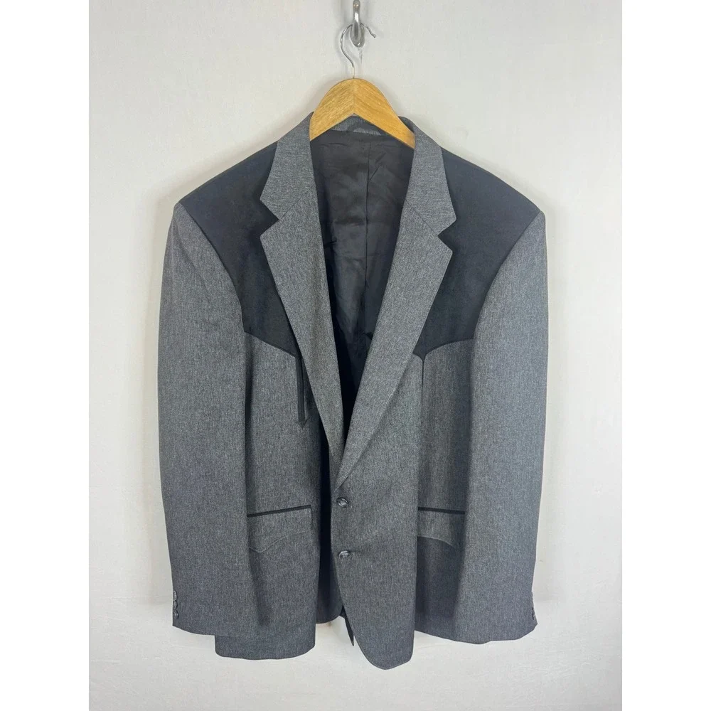 Circle S Mens Western Blazer Gray Black Faux Suede Yoke Sport Coat 54L USA